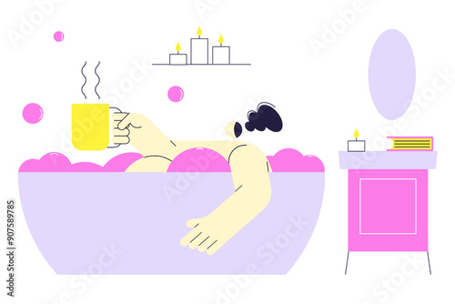 Woman taking a relaxing bubble bath