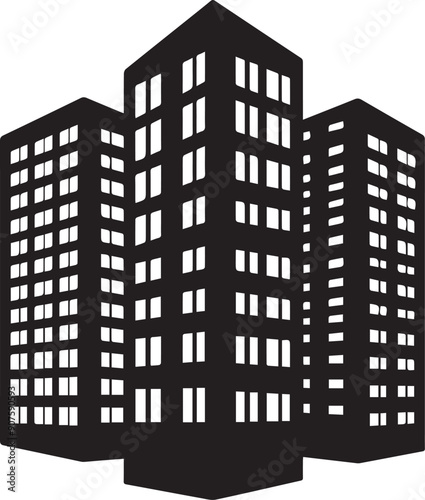 Silhouette of block buildings, Vector silhouette of office buildings icon