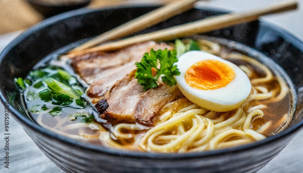 Authentic Ramen: Japanese Noodle Soup with Pork and Soft-Boiled Egg Authentic Ramen: Japanese Noodle Soup with Pork and Soft-Boiled Egg