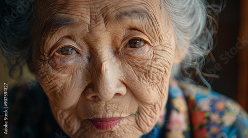 Close-up of Nonagenarian Japanese Woman