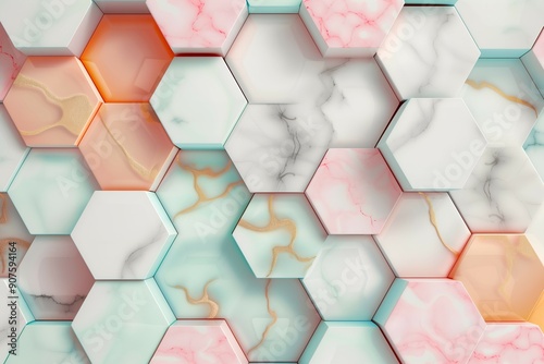 Abstract Marble and Pastel Hexagonal 3D Pattern Background