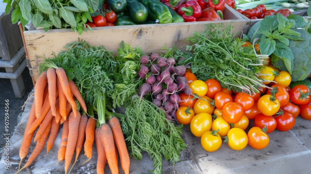 A variety of vegetables including carrots, tomatoes A variety of vegetables including carrots, tomatoes