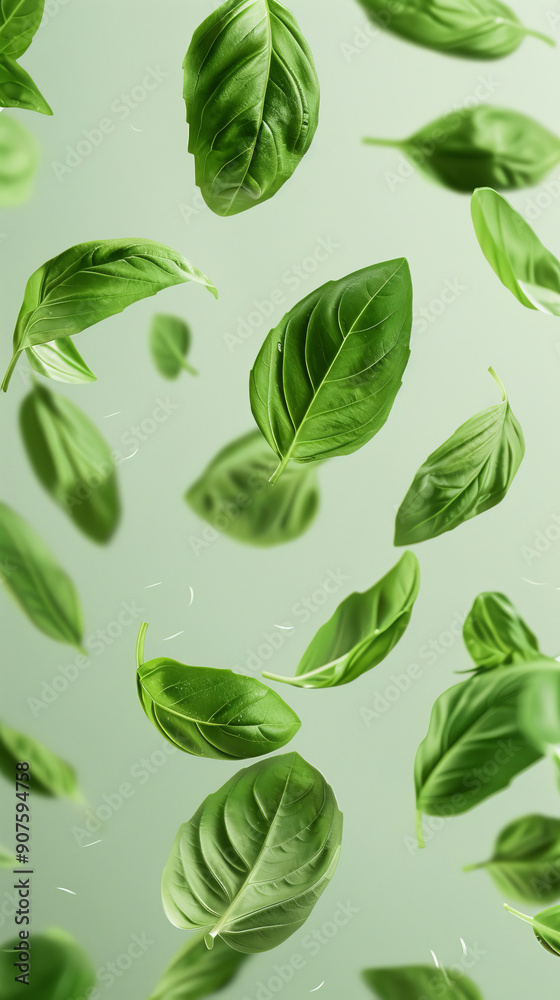 A bunch of green leaves are flying through the air A bunch of green leaves are flying through the air