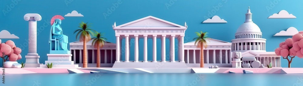 Obraz premium Cultural heritage preservation, old architecture and artifacts, flat design illustration