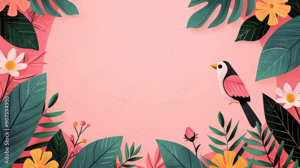 Fototapeta Harmony in nature, diverse flora and fauna, flat design illustration