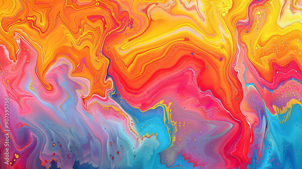 Vibrant marble ink texture background in bright orange, pink, blue, and yellow tones Vibrant marble ink texture background in bright orange, pink, blue, and yellow tones