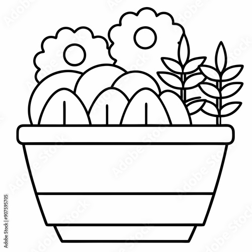 House Plant Coloring Page for Adults ball Art vector illustration