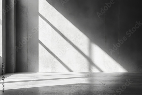 Abstract 3d rendering of empty concrete room with light and shadow on the wall, Generative AI