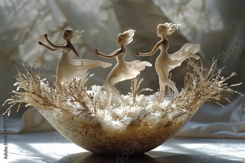 Rice grains dancing in a bowl. photo