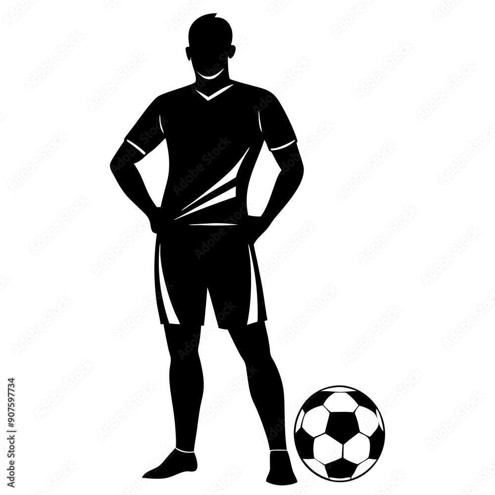 Man standing with soccer ball Art vector illustration