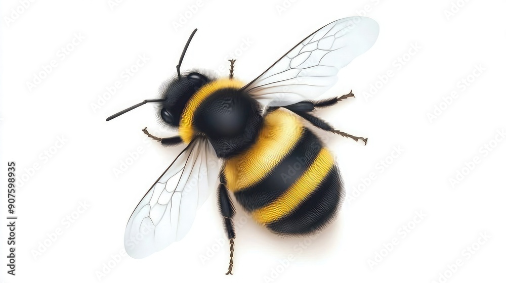 Detailed Close-Up of a Bumblebee With Striking Black and Yellow Patterns Hovering in Natural Light