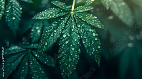 Vibrant green foliage dances in gentle breeze, nature's artistry in close-up detail