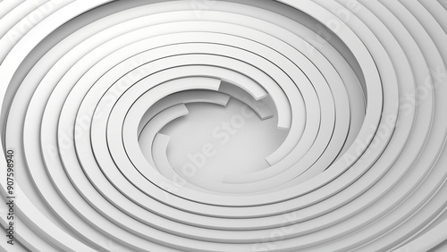 3D grayscale rendering of abstract spiral, geometric structure. A simple, minimal, and modern or contemporary background or wallpaper