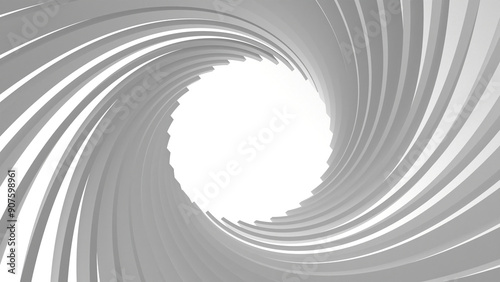 3D grayscale rendering of abstract spiral, geometric structure. A simple, minimal, and modern or contemporary background or wallpaper