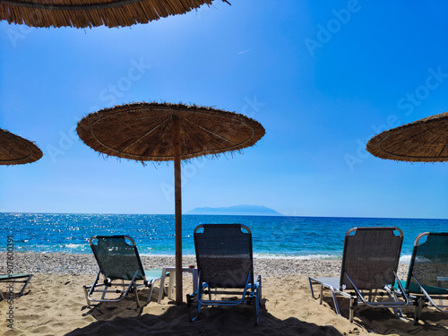 lounge chairs on the beach