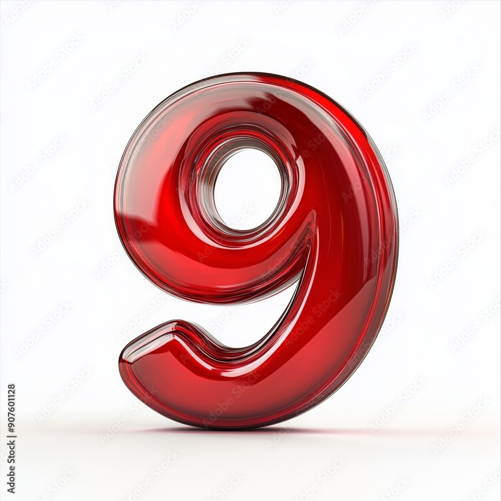 Three-Dimensional Red Shiny Number Nine Three-Dimensional Red Shiny Number Nine