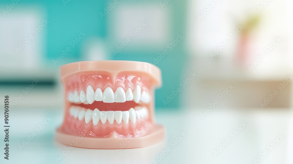 Dental model with tools arranged neatly on a desk in a bright clinic Dental model with tools arranged neatly on a desk in a bright clinic