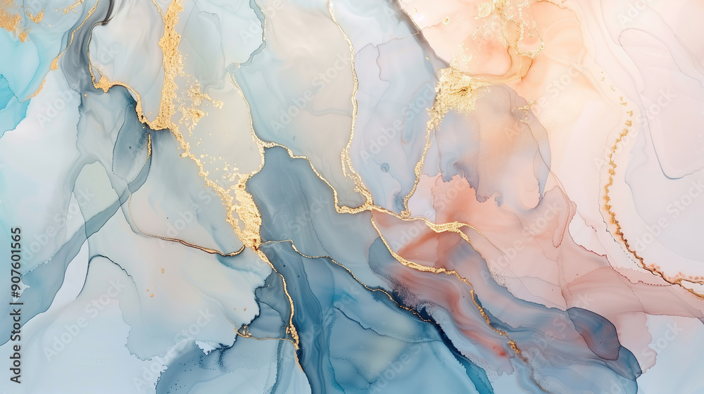 Elegant marble ink texture background with soft blue and gold swirls Elegant marble ink texture background with soft blue and gold swirls