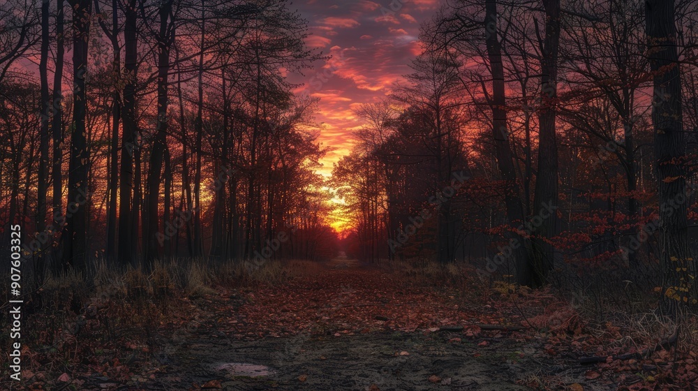 The last light of the day illuminating a quiet forest clearing The last light of the day illuminating a quiet forest clearing