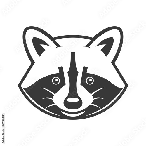 A black and white cartoon raccoon face with a smile