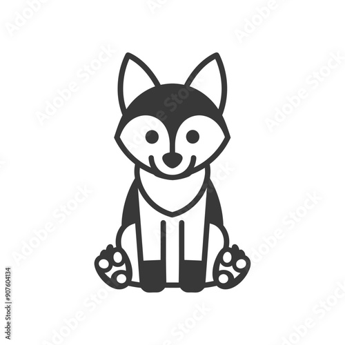 A Black and White Cartoon Illustration of a Husky Dog Sitting with Its Paws Visible