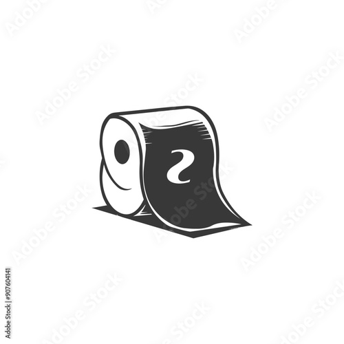 A Black and White Cartoon Drawing of a Roll of Toilet Paper