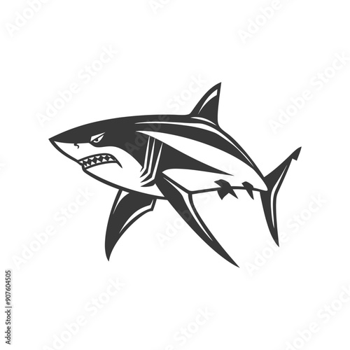A Black and White Illustration of an Angry Shark
