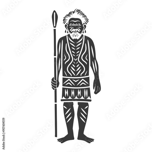 A Black and White Illustration of an Aboriginal Man with a Spear