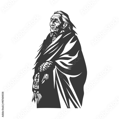 A Black and White Illustration of a Native American Elder