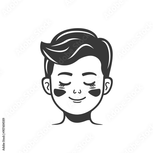 A black and white illustration of a persons face with closed eyes