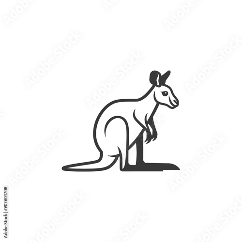 A Black and White Illustration of a Standing Kangaroo