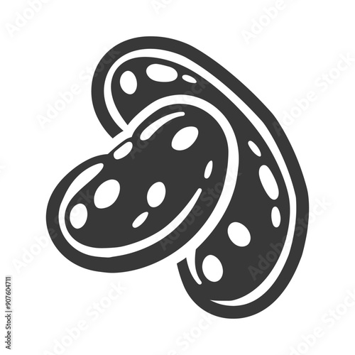 A black and white illustration of a sliced pickle