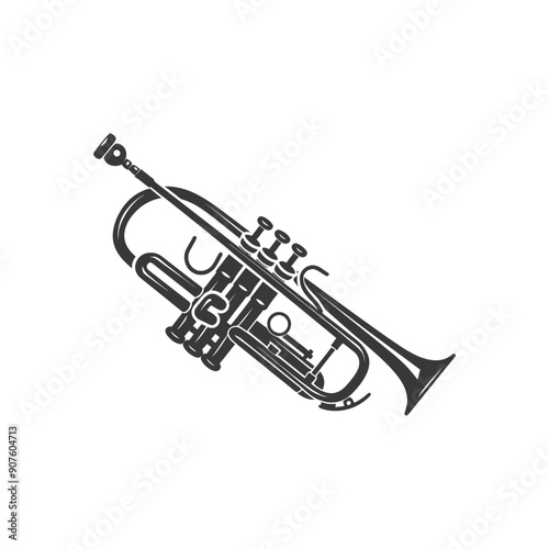 A black and white illustration of a trumpet