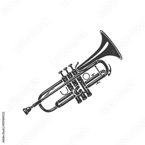 A Black and White Illustration of a Trumpet