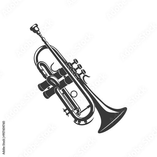 A Black and White Illustration of a Trumpet
