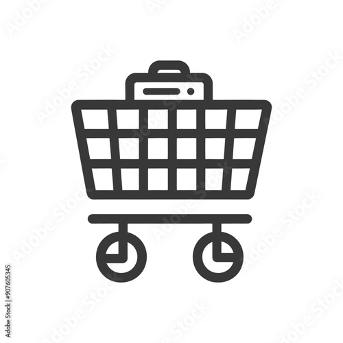 A black and white line drawing of a shopping cart