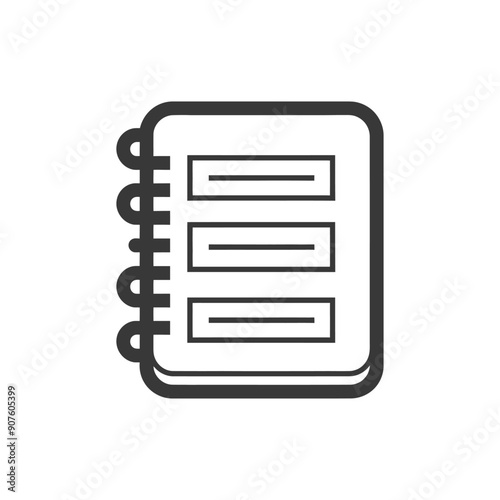 A black and white line drawing of a spiral bound notebook with three blank lines