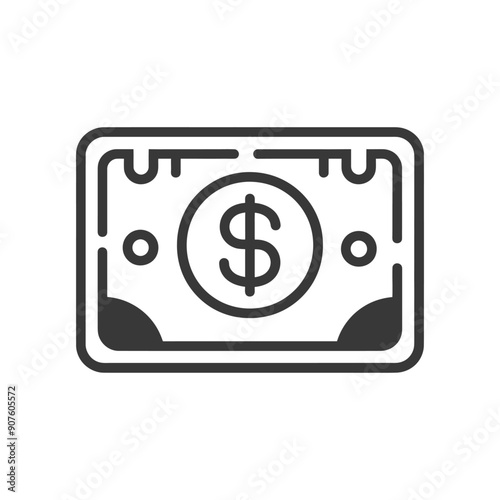 A black and white outline illustration of a dollar bill