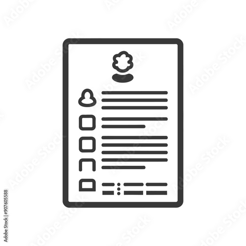 A Black and White Outline Icon of a Document with Checkboxes
