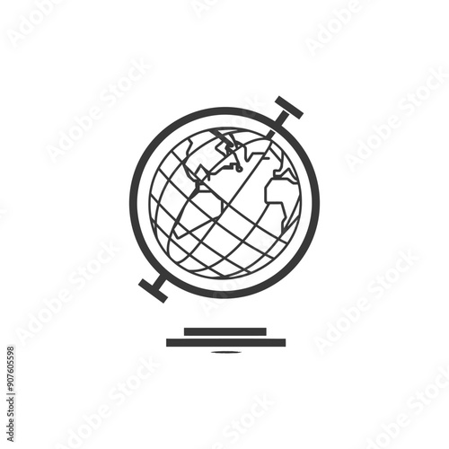 A Black and White Outline Illustration of a Globe
