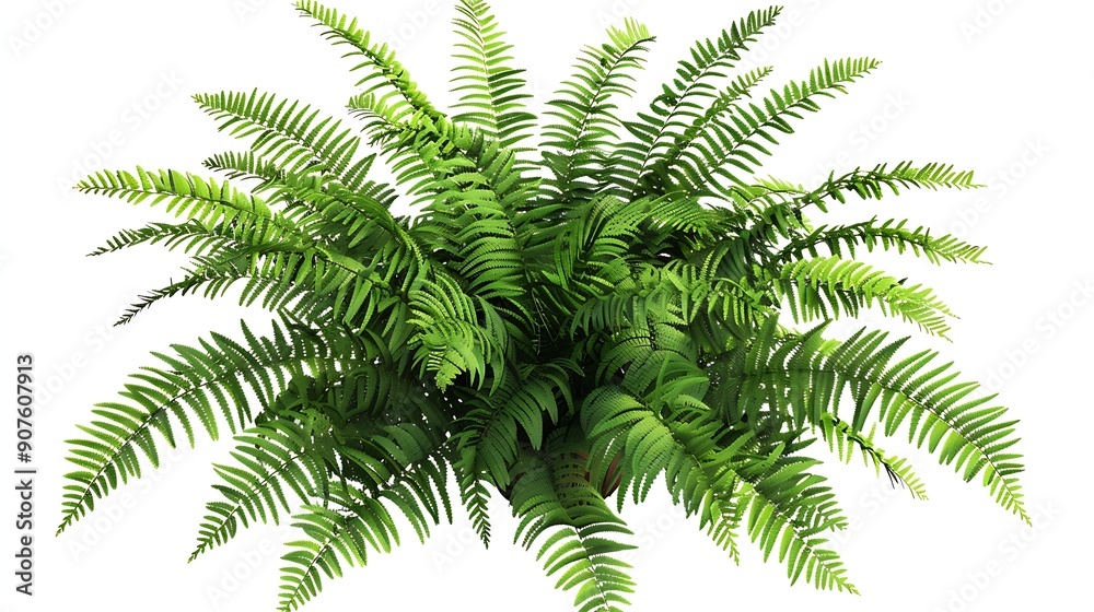 Tropical plant fern bush shrub tree isolated on white background with clipping path : Generative AI