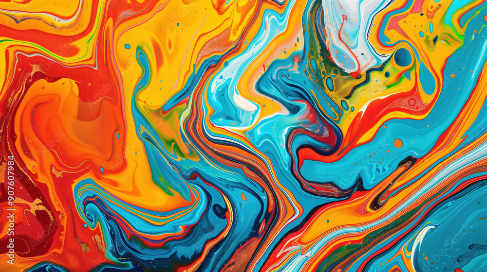 Vibrant marble ink texture with swirls of blue, orange, red, and green Vibrant marble ink texture with swirls of blue, orange, red, and green