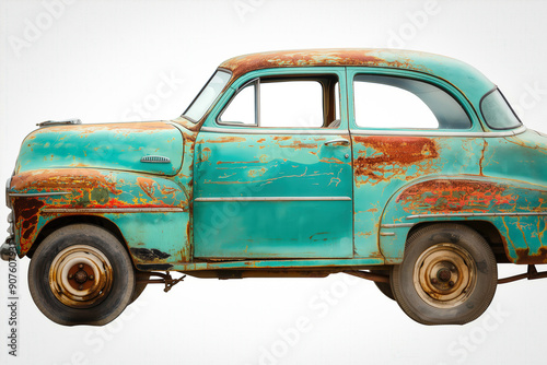 Beat up car isolated