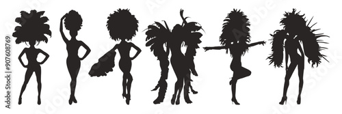 Silhouette of Brazilian Carnival women. Beautiful women in costumes with pearls. Vector illustration. 