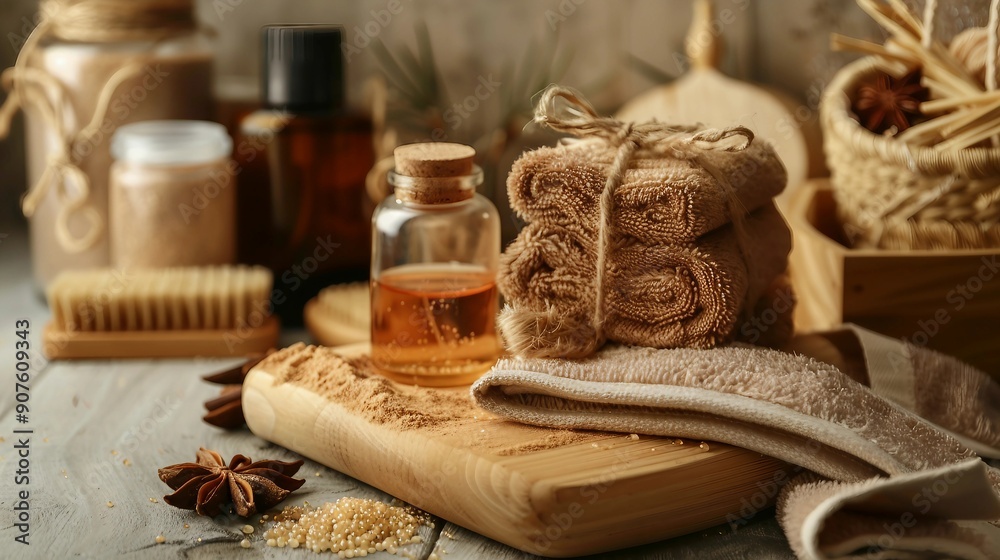 Tranquil Spa Still Life with Body Care Products for Relaxation and Wellness Tranquil Spa Still Life with Body Care Products for Relaxation and Wellness