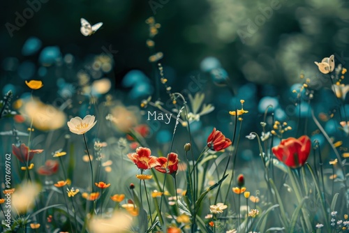A vibrant garden bursts with flowers of various colors as butterflies flit gracefully among the blooms, celebrating the beauty of spring.