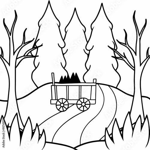 A hayride through a haunted forest Art vector illustration
