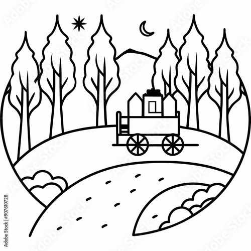 A hayride through a haunted forest Art vector illustration