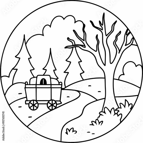 A hayride through a haunted forest Art vector illustration