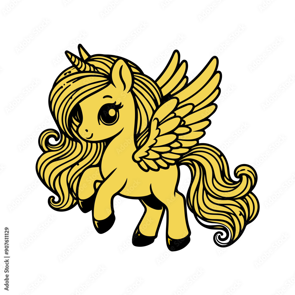 Fototapeta premium Cute cartoon character magic unicorn vector flat design